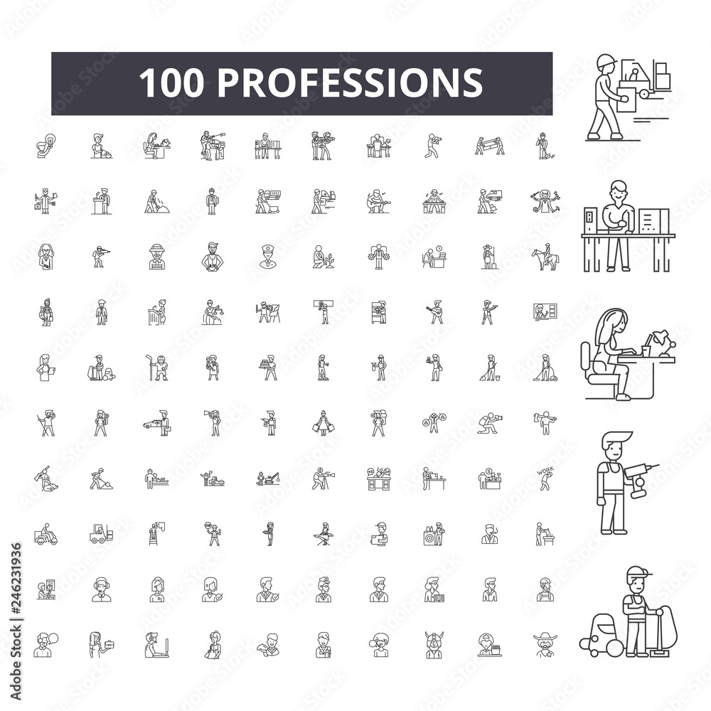Professions line icons signs set. Design collection of Job, Craft ... Professions line icons signs set. Design collection of Job, Craft ...