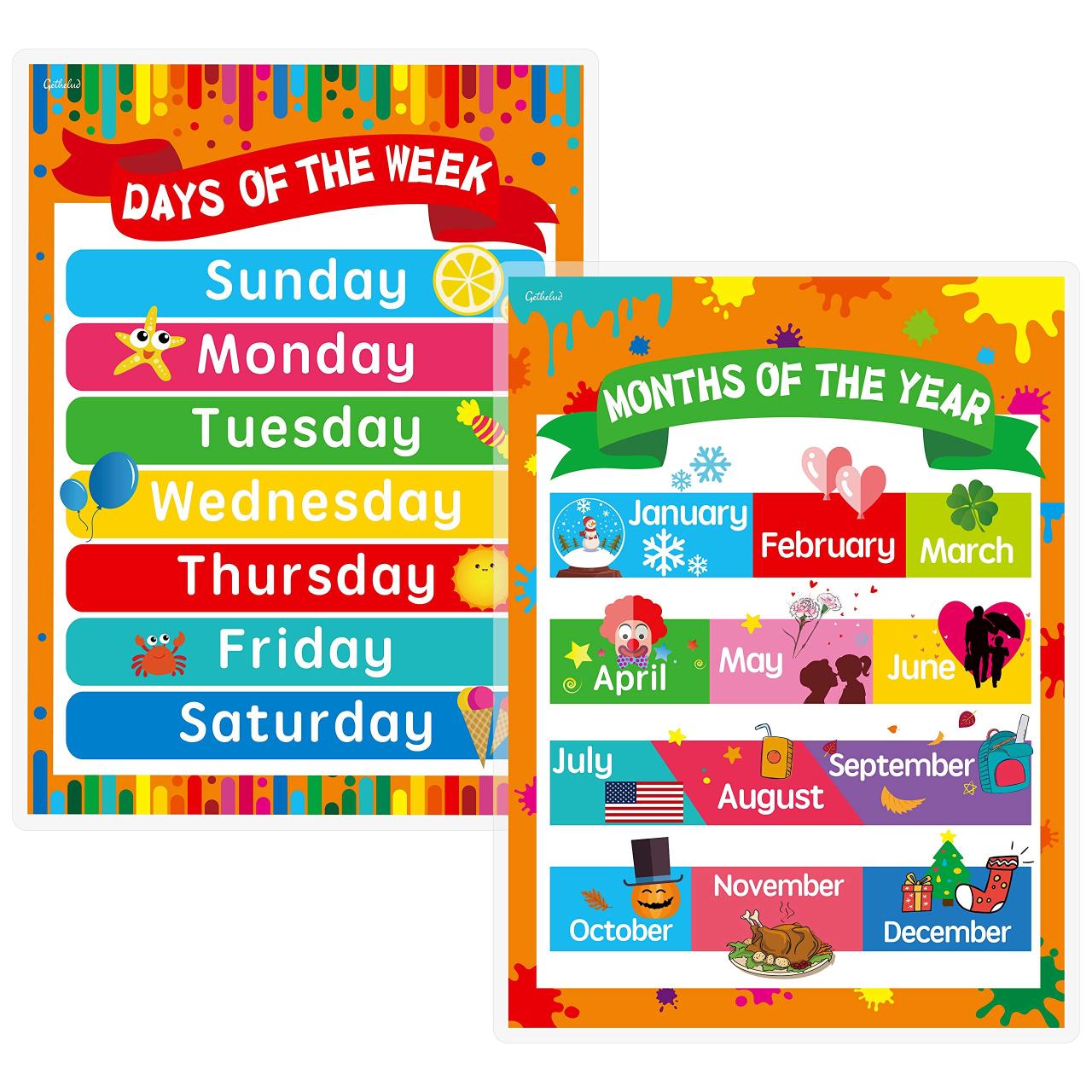 Set of days of week and months of year. Lettering in modern ... Set of days of week and months of year. Lettering in modern ...